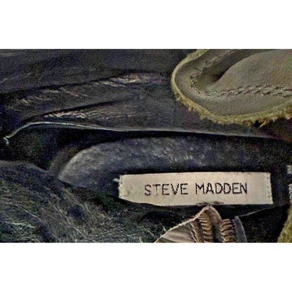 Steve Madden Troopa Combat Boots Dark Green Leather Boho Lace Up Women's 8 Zip - Picture 5 of 6